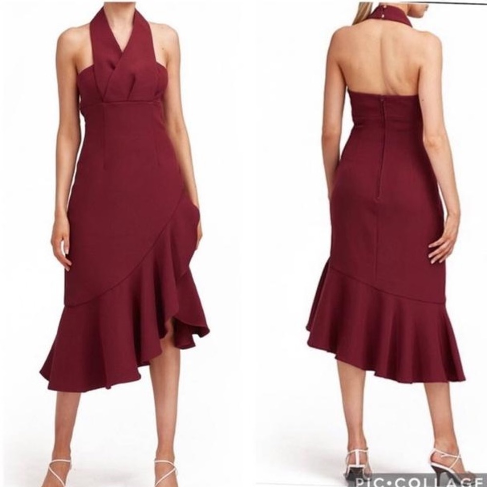 KEEPSAKE The Label Delight Midi Dress Halter Cocktail Maroon Small Size 4 New